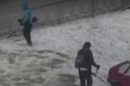 Российские коммунальщики покосили траву под снегом